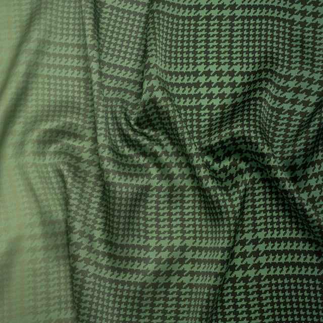 Silk Charmeuse Print 16MM, Made in Italy - Sage, Forest Green and Black Glen Check Ombre