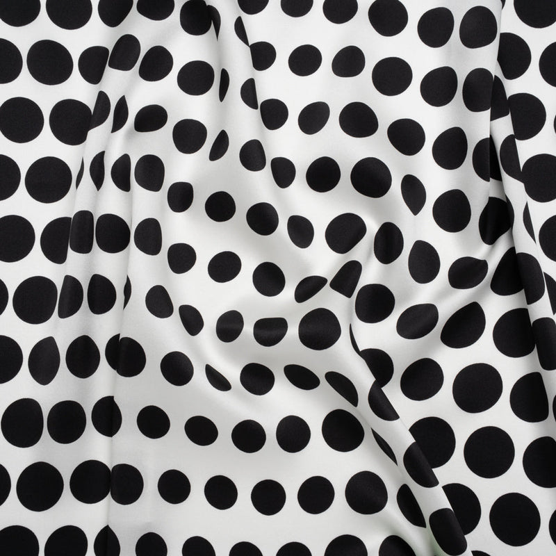 Silk Charmeuse Print 16MM, Made in Italy - Black and White Polka Dot Gradients