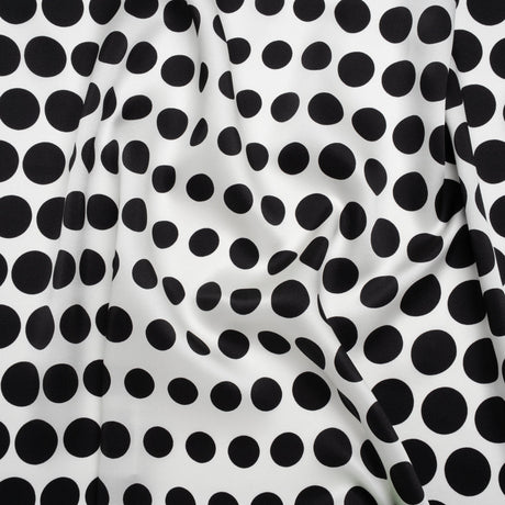 Silk Charmeuse Print 16MM, Made in Italy - Black and White Polka Dot Gradients