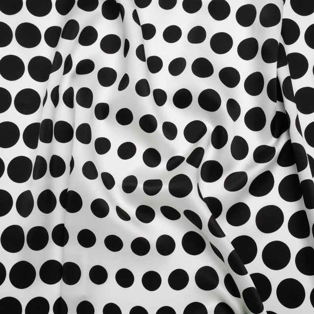 Silk Charmeuse Print 16MM, Made in Italy - Black and White Polka Dot Gradients