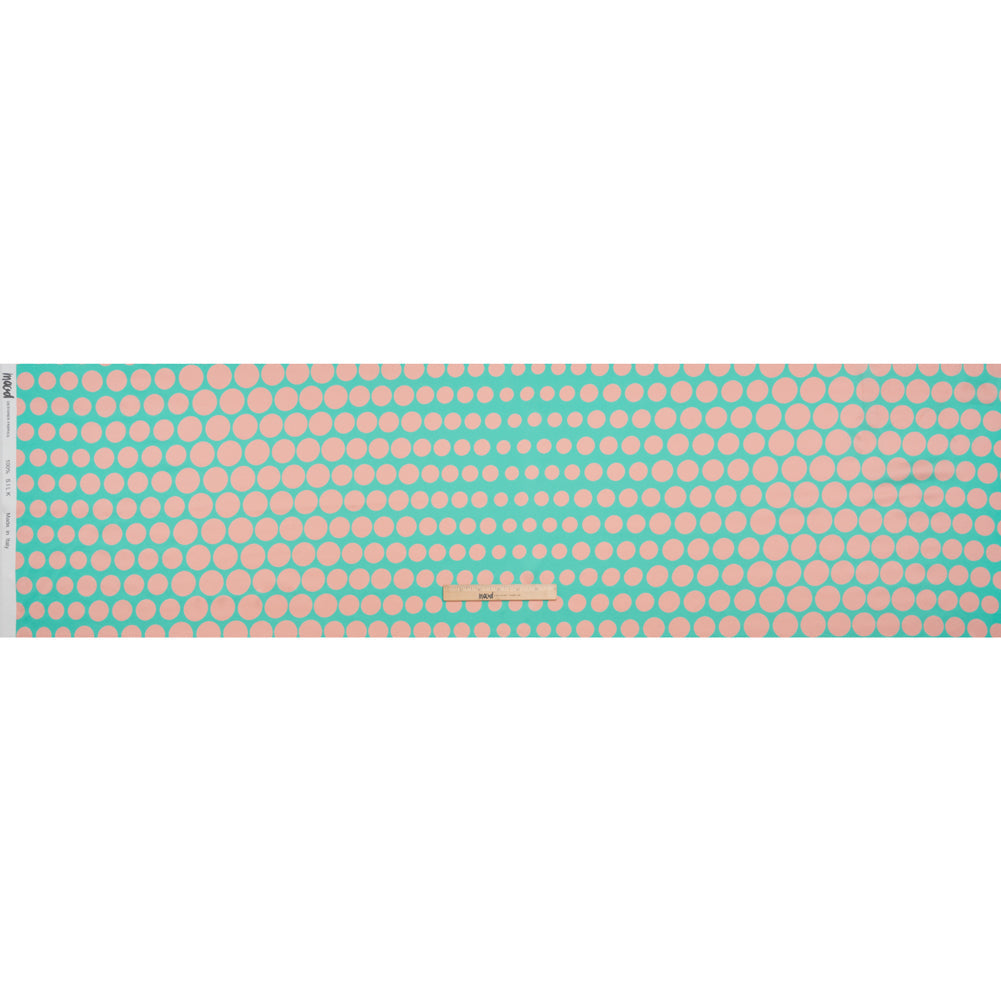 Silk Charmeuse Print 16MM, Made in Italy - Turquoise and Peach Polka Dot Gradients