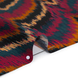 Silk Charmeuse Print 16MM, Made in Italy - Navy, Magenta and Gold Ikat Marbled Waves