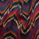 Silk Charmeuse Print 16MM, Made in Italy - Navy, Magenta and Gold Ikat Marbled Waves