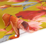 Silk Charmeuse Print 16MM, Made in Italy - Chartreuse and Red Blooming Roses