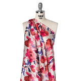 Silk Charmeuse Print 16MM, Made in Italy - White, Bright Pink and Blue Blooming Roses