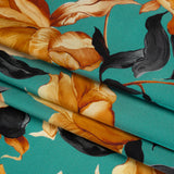 Silk Charmeuse Print 16MM, Made in Italy - Teal, Earthy Orange and Charcoal Blooming Roses