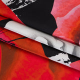 Silk Charmeuse Print 16MM, Made in Italy - Red, White and Black Rose Bouquet