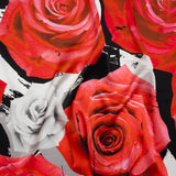 Silk Charmeuse Print 16MM, Made in Italy - Red, White and Black Rose Bouquet
