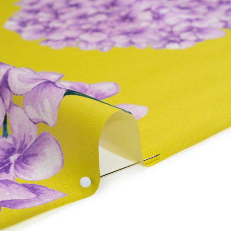 Silk Charmeuse Print 16MM, Made in Italy - Chartreuse and Lilac Hydrangeas