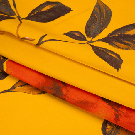 Silk Charmeuse Print 16MM, Made in Italy - Golden Yellow and Red Scattered Roses
