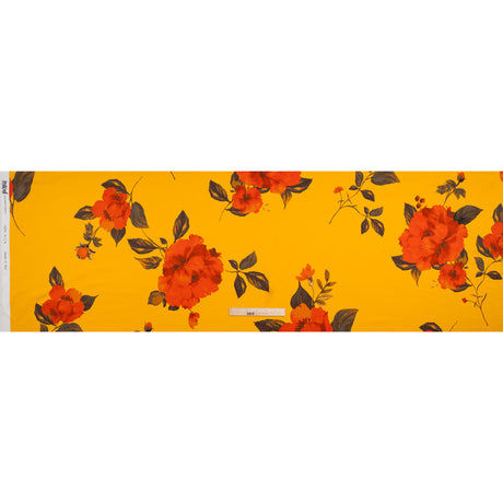 Silk Charmeuse Print 16MM, Made in Italy - Golden Yellow and Red Scattered Roses