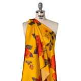 Silk Charmeuse Print 16MM, Made in Italy - Golden Yellow and Red Scattered Roses