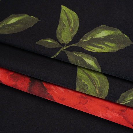 Silk Charmeuse Print 16MM, Made in Italy - Black and Red Scattered Roses