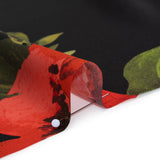 Silk Charmeuse Print 16MM, Made in Italy - Black and Red Scattered Roses