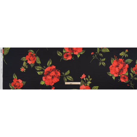 Silk Charmeuse Print 16MM, Made in Italy - Black and Red Scattered Roses