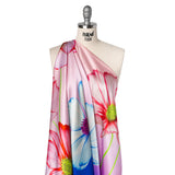 Silk Charmeuse Panel 16MM, Made in Italy - Blue, Pink and Peach Flowers and Ombre