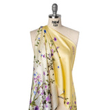 Silk Charmeuse Print 16MM, Made in Italy - Yellow Ombre with Purple and Blue Floral Borders
