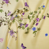 Silk Charmeuse Print 16MM, Made in Italy - Yellow Ombre with Purple and Blue Floral Borders