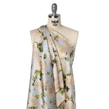 Silk Charmeuse Print 16MM, Made in Italy - Pale Blue, White and Green Bunches of Roses