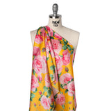 Silk Charmeuse Print 16MM, Made in Italy - Yellow, Pink and Green Bunches of Roses