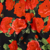 Silk Charmeuse Print 16MM, Made in Italy - Black, Red and Green Bunches of Roses