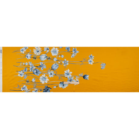 Silk Charmeuse Print 16MM, Made in Italy - Golden Yellow and Blue Floral Border