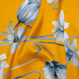 Silk Charmeuse Print 16MM, Made in Italy - Golden Yellow and Blue Floral Border