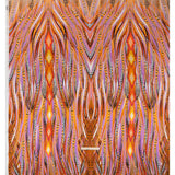Silk Charmeuse Panel 16MM, Made in Italy - Orange, Purple and Tan Fanning Feathers