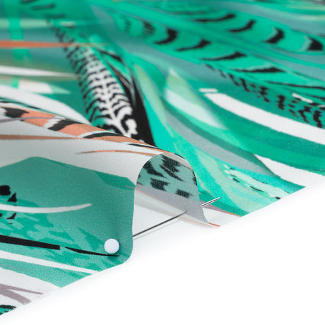 Silk Charmeuse Panel 16MM, Made in Italy - Turquoise, Mint and Coral Pink Fanning Feathers
