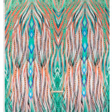 Silk Charmeuse Panel 16MM, Made in Italy - Turquoise, Mint and Coral Pink Fanning Feathers