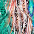 Silk Charmeuse Panel 16MM, Made in Italy - Turquoise, Mint and Coral Pink Fanning Feathers