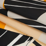 Heavy Silk Satin-Faced Organza, Made in Italy - Off White, Golden Yellow and Black Abstract