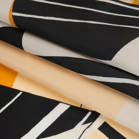 Heavy Silk Satin-Faced Organza, Made in Italy - Off White, Golden Yellow and Black Abstract