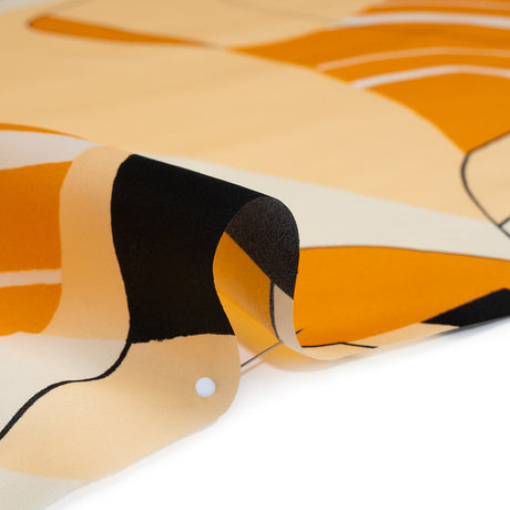 Heavy Silk Satin-Faced Organza, Made in Italy - Off White, Golden Yellow and Black Abstract