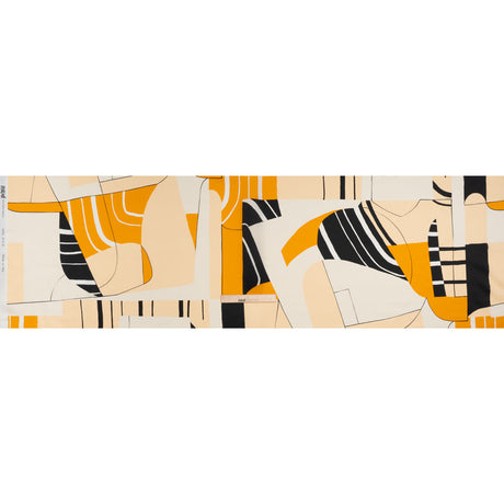 Heavy Silk Satin-Faced Organza, Made in Italy - Off White, Golden Yellow and Black Abstract