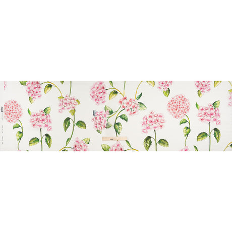 Heavy Silk Satin-Faced Organza, Made in Italy - White, Pink and Green Hydrangeas