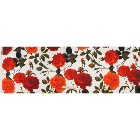 Heavy Silk Satin-Faced Organza, Made in Italy - White, Red and Olive Green Roses and Stems