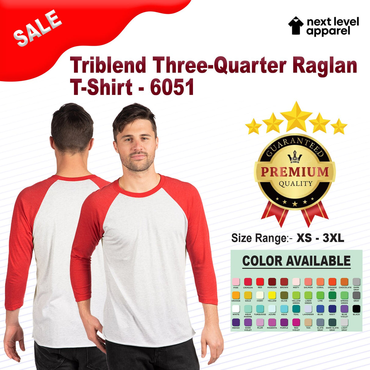 Next Level® Triblend Crewneck Three-Quarter Raglan T-Shirt