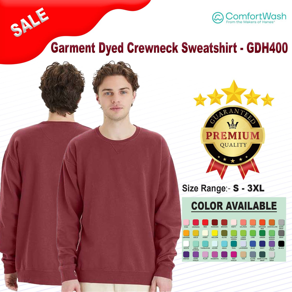 ComfortWash by Hanes® Garment-Dyed Crewneck Long Sleeve Sweatshirt