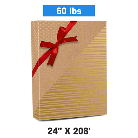 24''x208' Gold Dot & Stripe Reversible Wrapping Papers for a Festive Christmas