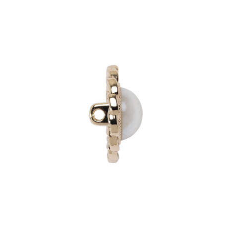 Chain Petal Floral Shank Back Button with Pearl Center - 28L/18mm - Gold and White