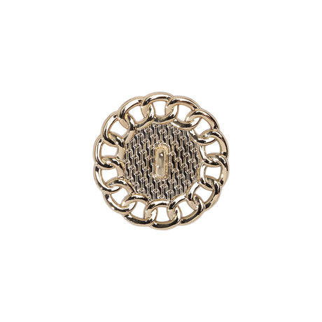 Chain Petal Floral Shank Back Button with Pearl Center - 28L/18mm - Gold and White