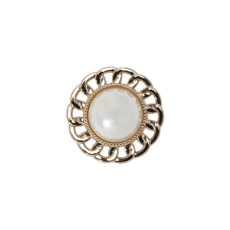 Chain Petal Floral Shank Back Button with Pearl Center - 28L/18mm - Gold and White