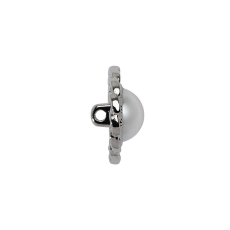 Chain Petal Floral Shank Back Button with Pearl Center - 28L/18mm - Nickel and White