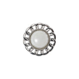 Chain Petal Floral Shank Back Button with Pearl Center - 28L/18mm - Nickel and White