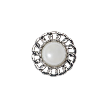 Chain Petal Floral Shank Back Button with Pearl Center - 28L/18mm - Nickel and White