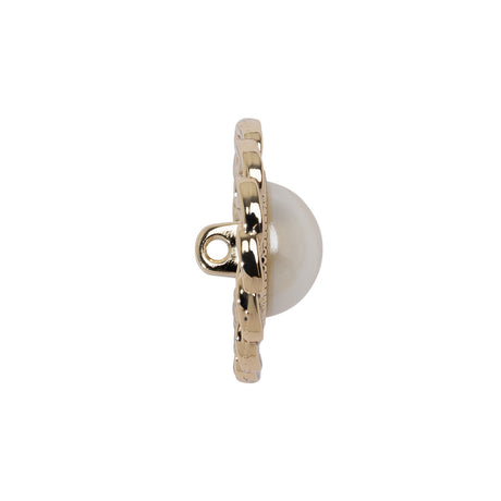 Chain Petal Floral Shank Back Button with Pearl Center - 36L/23mm - Gold and White