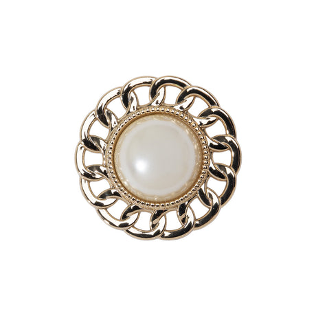 Chain Petal Floral Shank Back Button with Pearl Center - 36L/23mm - Gold and White