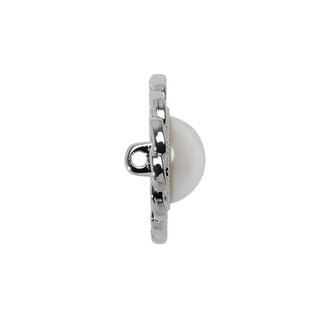 Chain Petal Floral Shank Back Button with Pearl Center - 36L/23mm - Nickel and White