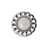 Chain Petal Floral Shank Back Button with Pearl Center - 36L/23mm - Nickel and White